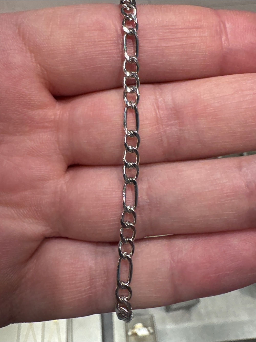 990 Platinum PVD Figaro Link Bracelet 7.5” NWT